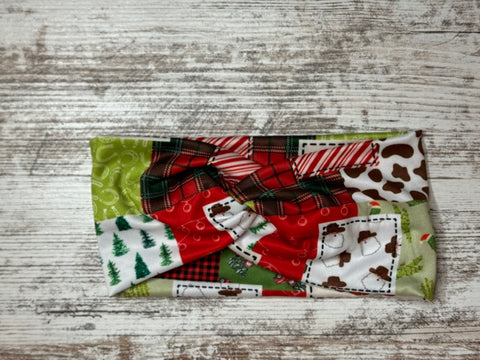 Cowboy Christmas Patchwork Front Knot Headband