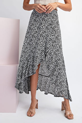 Black Floral A-Line Midi Skirt