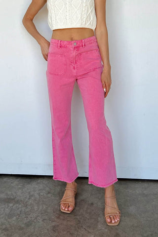 Pink Raw Hem Jeans